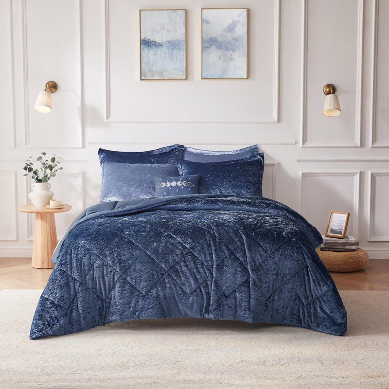 Intelligent Design Queen Comforter Set, Velvet Comforter Set , Luxury Diamond Quilting Comforter Set, Fluffy Comforter Bed Set with Decorative Pillowand 2 Shams, 4 Piece Navy, Full/Queen